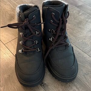 Cat & Jack Black Kids Lace-Up Boots with Gray Collar